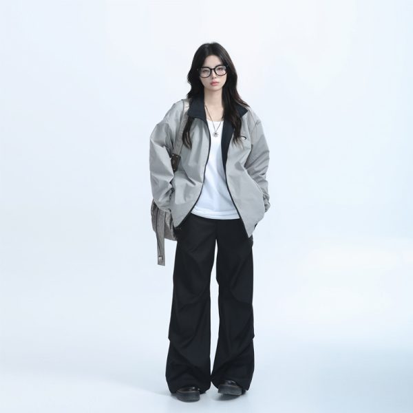 Reversible Brown Jacket for Women - American Retro Style, Loose Fit, Autumn Trend, Casual Layering Essential