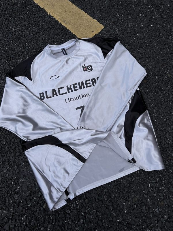 Reversible Vintage Satin Silver Sports Jersey Long Sleeve T-Shirt for Couples - Unisex Trendy 90s Style