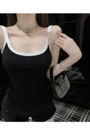 Rhinestone Camisole Top with Built-In Padding - Slim Fit, New Arrival, Perfect for 90s and Y2K Style