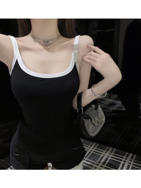 Rhinestone Camisole Top with Built-In Padding - Slim Fit, New Arrival, Perfect for 90s and Y2K Style