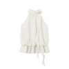 Romantic Floral Layered Halter Top with Ribbon Waist-Cinching - Sweet 3D Design Summer Blouse for Women