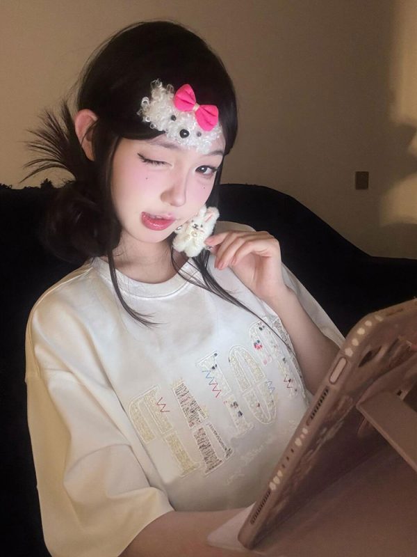 Round Neck Short Sleeve T-Shirt for Women - Heavyweight Casual Top with Letter Embroidery - Summer Loose Fit American Style