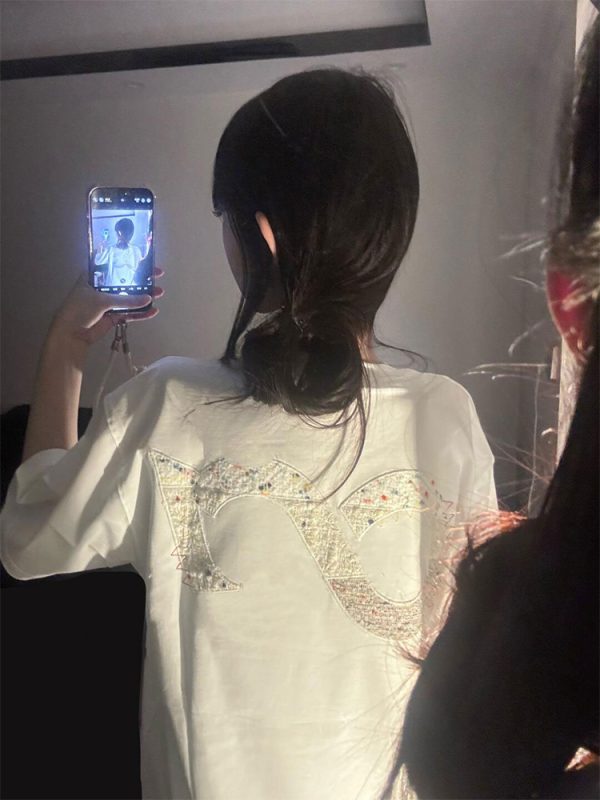 Round Neck Short Sleeve T-Shirt for Women - Heavyweight Casual Top with Letter Embroidery - Summer Loose Fit American Style