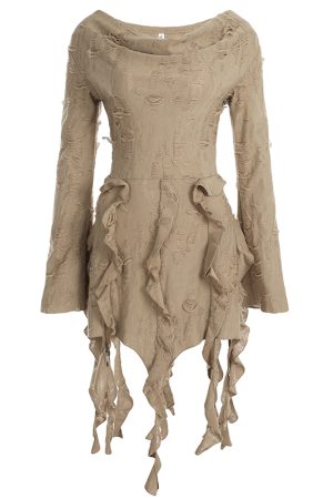 Ruffled Tassel Distressed Light Denim Off-Shoulder Mini Skirt for Women - Boho Chic Wasteland Wanderer Style