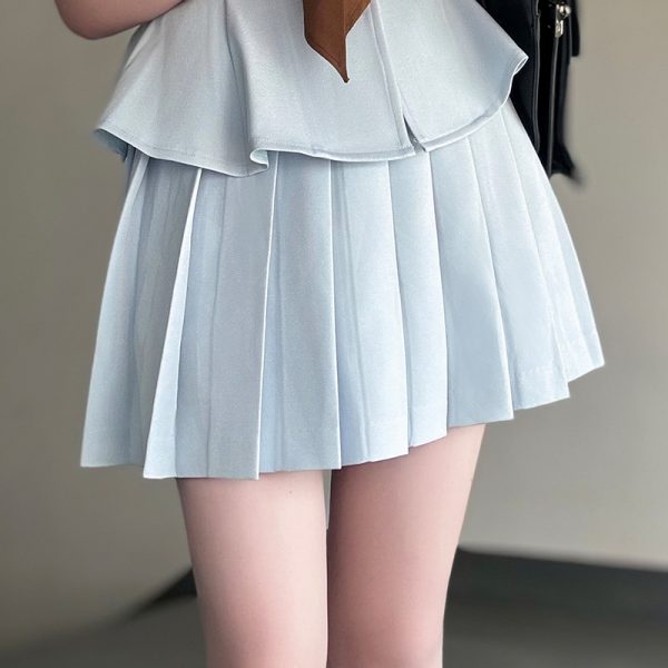 Ruffled Women's Summer JK Uniform Sailor Suit in Purple - College Style Waist-Defined Short Sleeve Set