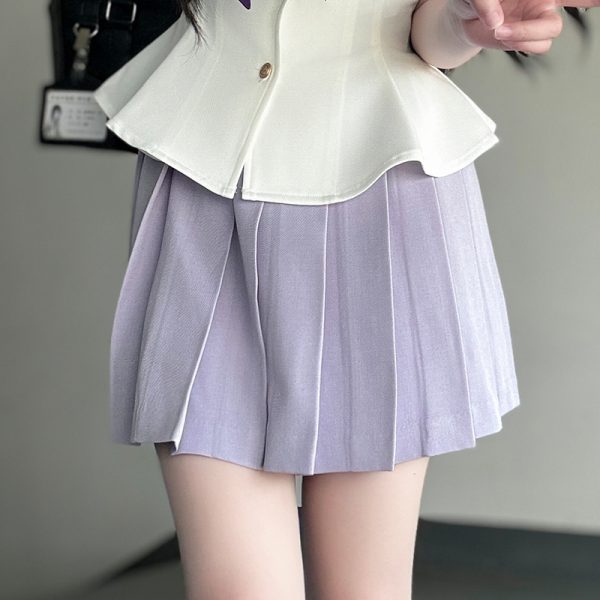 Ruffled Women's Summer JK Uniform Sailor Suit in Purple - College Style Waist-Defined Short Sleeve Set