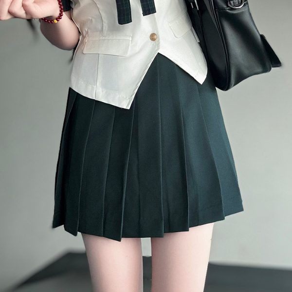 Sailor Suit JK Uniform Academy Style Pudding Bear Summer Set with Spliced Checkered Design and Waist-Defined Fit
