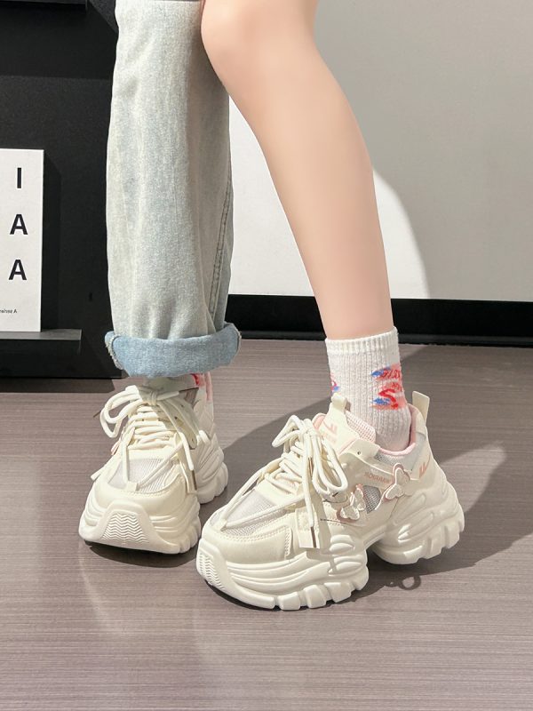 Sakura Pink Butterfly Dad Shoes for Women - 2025 New Style Mesh Breathable Sports Shoes with Height Increase - Trendy Casual Footwear