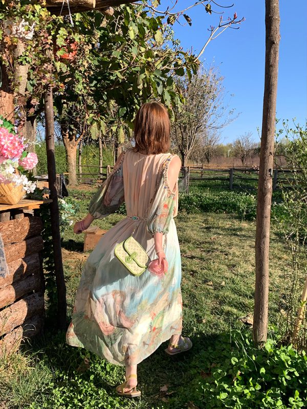 Sea Orange Sanctuary Tie-Dye Beaded Off-Shoulder Maxi Dress - Women's Bohemian Spring Style, Vintage-Inspired, Perfect for 90s Y2K Looks