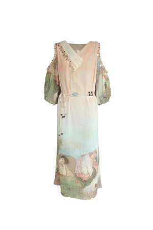 Sea Orange Sanctuary Tie-Dye Beaded Off-Shoulder Maxi Dress - Women's Bohemian Spring Style, Vintage-Inspired, Perfect for 90s Y2K Looks