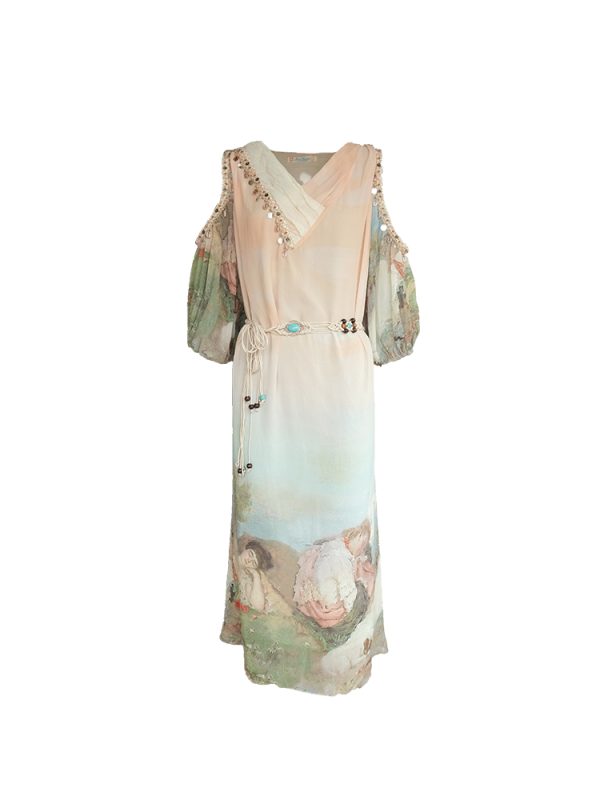 Sea Orange Sanctuary Tie-Dye Beaded Off-Shoulder Maxi Dress - Women's Bohemian Spring Style, Vintage-Inspired, Perfect for 90s Y2K Looks