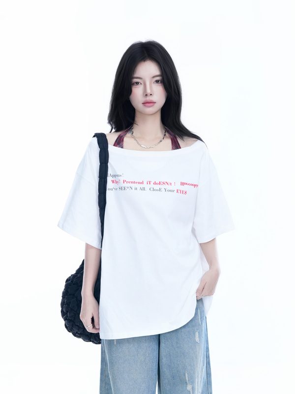 Sexy Halter Top and White Off-Shoulder Short Sleeve T-Shirt Two-Piece Set for Women - Trendy Loose Half-Sleeve Style