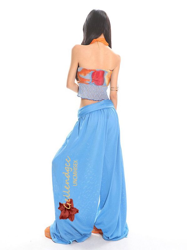 Sexy Lace Tank Top and Breathable Mesh Wide-Leg Pants Set for Summer, Y2K Style, Trendy Women's Outfit
