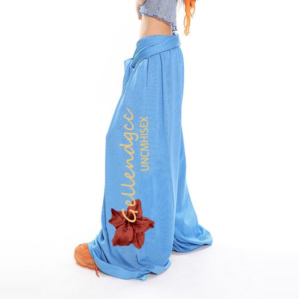 Sexy Lace Tank Top and Breathable Mesh Wide-Leg Pants Set for Summer, Y2K Style, Trendy Women's Outfit