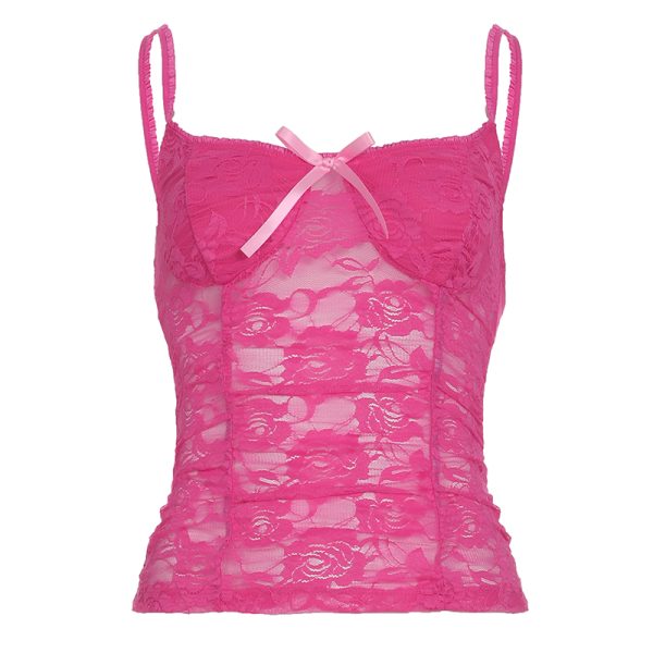 Sexy Lace Vest Top with Bow Tie and Rose Pattern - Women's Inner Chest Top in Blue - Y2K Fashion