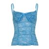 Sexy Lace Vest Top with Bow Tie and Rose Pattern - Women's Inner Chest Top in Blue - Y2K Fashion