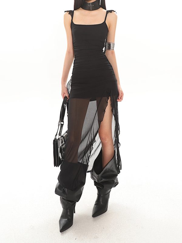 Sexy Ruffled Strap Mesh Hot Girl Dress - 2024 Summer Vietnamese Niche Design, Trendy Y2K Style