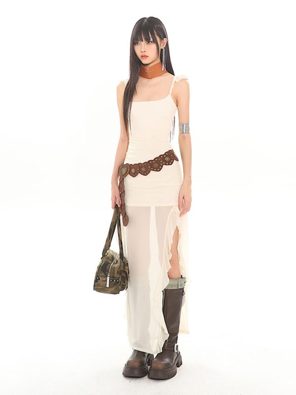 Sexy Ruffled Strap Mesh Hot Girl Dress - 2024 Summer Vietnamese Niche Design, Trendy Y2K Style