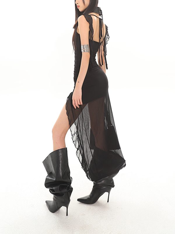 Sexy Ruffled Strap Mesh Hot Girl Dress - 2024 Summer Vietnamese Niche Design, Trendy Y2K Style