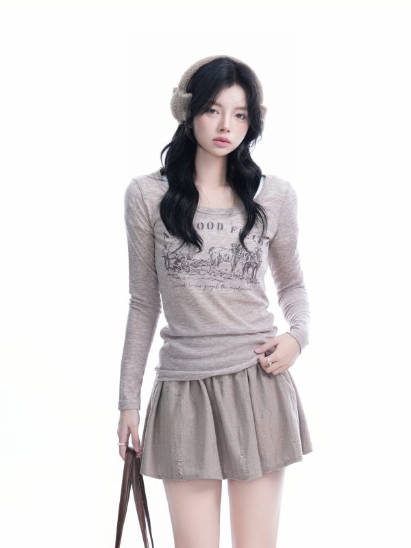Sexy Slim-Fit Knitted Sweater for Women - American Style Round Neck Long Sleeve T-Shirt, Casual Chic Fashion, Perfect for Y2K Looks