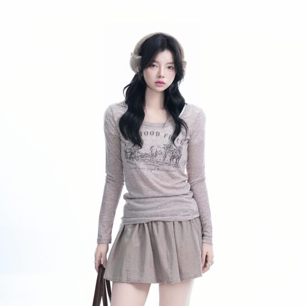 Sexy Slim-Fit Knitted Sweater for Women - American Style Round Neck Long Sleeve T-Shirt, Casual Chic Fashion, Perfect for Y2K Looks