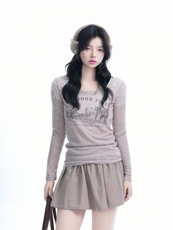 Sexy Slim-Fit Knitted Sweater for Women - American Style Round Neck Long Sleeve T-Shirt, Casual Chic Fashion, Perfect for Y2K Looks