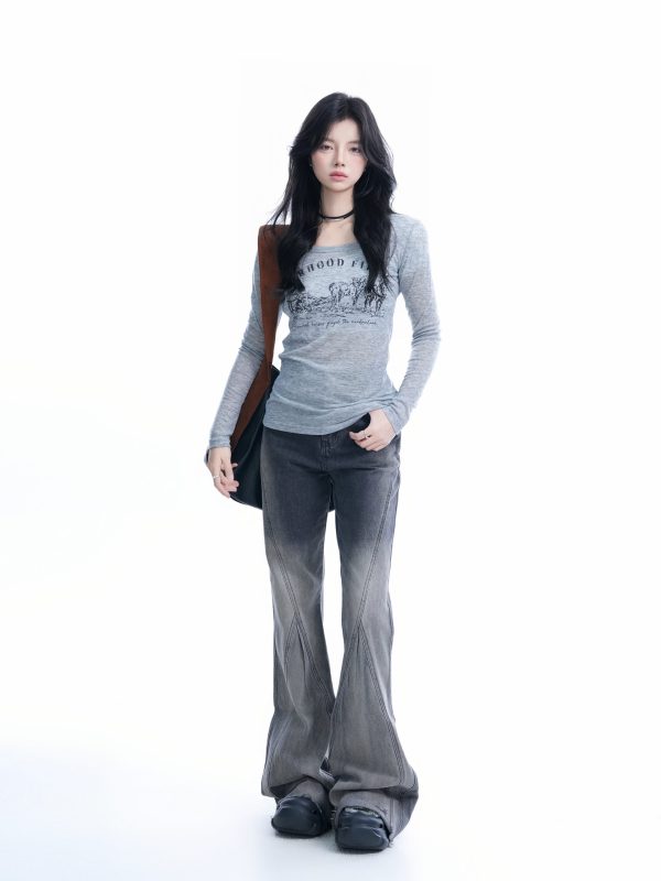 Sexy Slim-Fit Knitted Sweater for Women - American Style Round Neck Long Sleeve T-Shirt, Casual Chic Fashion, Perfect for Y2K Looks