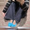 Sheepskin Blue French Bow Round Toe Ballet Flats for Women - Gentle Style Slip-On Flat Shoes