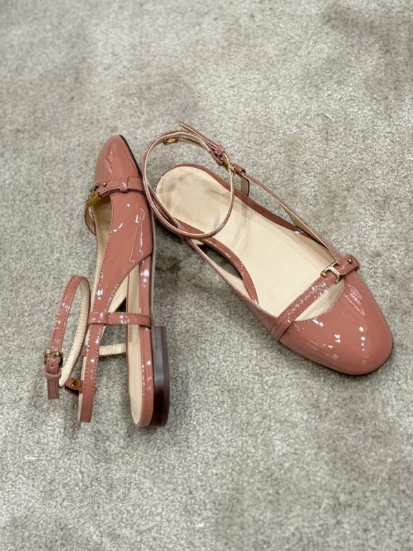 Sheepskin French Round Toe One-Strap Flat Shoes for Women - Gentle Style Ballet Sandals with Open Back and Closed Toe