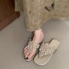 Sheepskin Pearl Thong Flat Sandals for Women - Bohemian Beach Flip-Flops, Summer Vacation Style