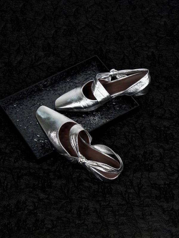 Sheepskin Silver Square-Toe Backless Sandals for Women - Chunky Heel, Two-Way Summer Slippers, Trendy Footwear