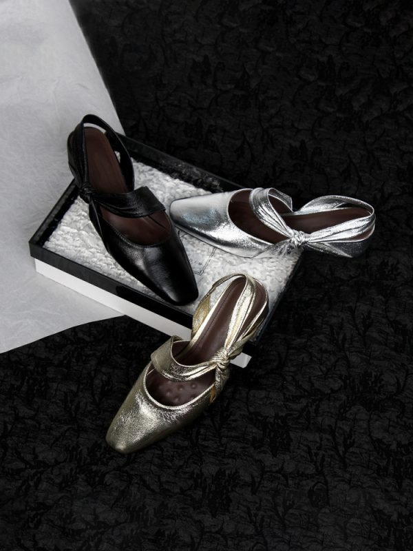 Sheepskin Silver Square-Toe Backless Sandals for Women - Chunky Heel, Two-Way Summer Slippers, Trendy Footwear