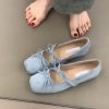 Sheepskin Square-Toed Bow Ballet Shoes - French Style Hidden Height Mary Jane Flats for Evening Wear & Casual Chic