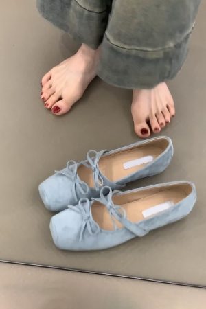 Sheepskin Square-Toed Bow Ballet Shoes - French Style Hidden Height Mary Jane Flats for Evening Wear & Casual Chic