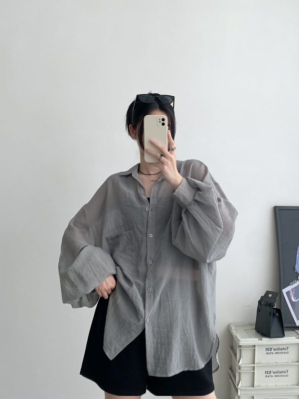 Sheer Lantern Sleeve Sun Protection Shirt for Women - Casual Loose Fit Hazy Feel Outerwear for Evening Breeze