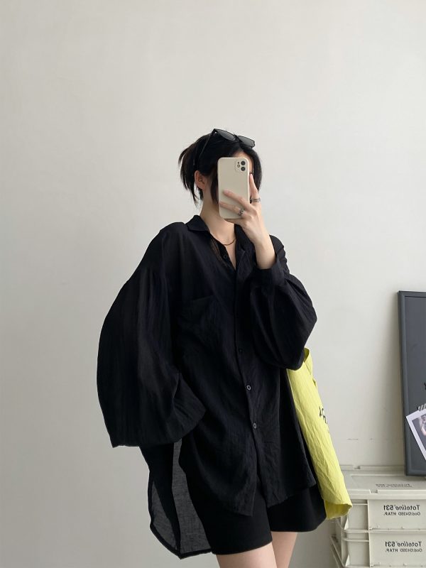 Sheer Lantern Sleeve Sun Protection Shirt for Women - Casual Loose Fit Hazy Feel Outerwear for Evening Breeze