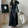 Silk Satin A-Line Slip Dress with Diagonal Cut and Flowing Thin Straps â€“ Elegant Long Black Dress for Effortless Style