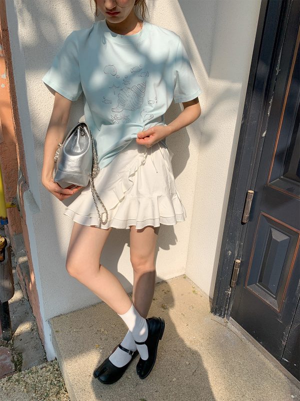 Silver 3D Conch Print Short Sleeve T-Shirt for Women - Loose Fit Pure Cotton Summer Top - Trendy 2025 Fashion Essential
