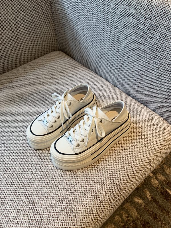 Silver Lace-Up Sneakers for Women - 2025 New Style Genuine Leather Thick-Soled Height-Increasing Casual Sports Shoes