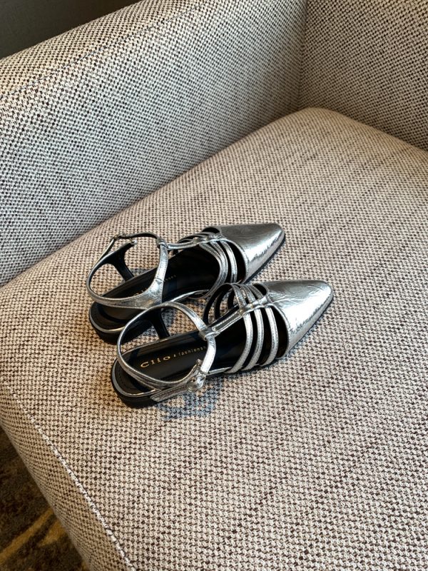 Silver Open-Toe Sandals for Women - Summer 2025 Retro Woven One-Strap Casual Low-Heel Roman Style Shoes