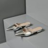 Silver Rhinestone Pointed Toe Low-Heeled Closed-Toe Sandals for Women - Trendy Half-Drag Style for Outdoor Wear, Celebrity-Inspired Design