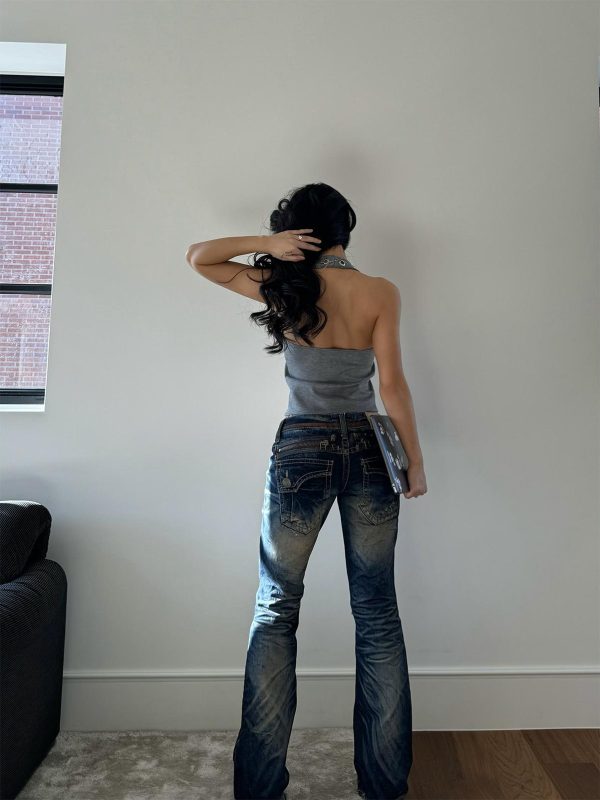 Silver Ring Eyelet Gray Vest with Black Skirt Pants â€“ Stylish Girl Outfit, Y2K Fashion, Trendy Layered Look