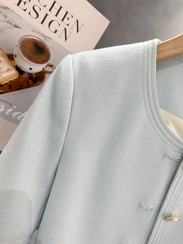 Sky Blue Korean-Style Short Sleeve Blazer for Women - Summer Lightweight Fashion Top, 2025 Trendy Socialite Wear