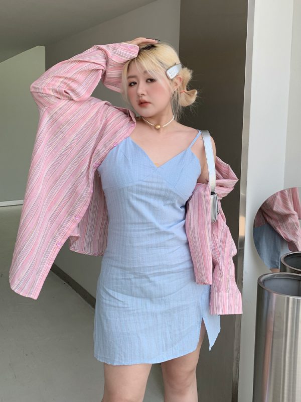 Sky Blue Water-Washed Printed Camisole Dress - Summer Must-Have, Stylish & Comfortable Travel Essential, Versatile 90s-Inspired Fashion