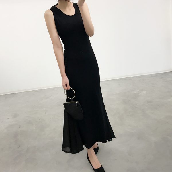 Sleeveless A-line Mermaid Dress with Chiffon Splicing, Slim Fit Summer Dress for Women, Flattering Modal Base Layer