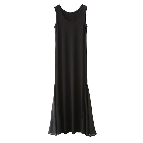 Sleeveless A-line Mermaid Dress with Chiffon Splicing, Slim Fit Summer Dress for Women, Flattering Modal Base Layer