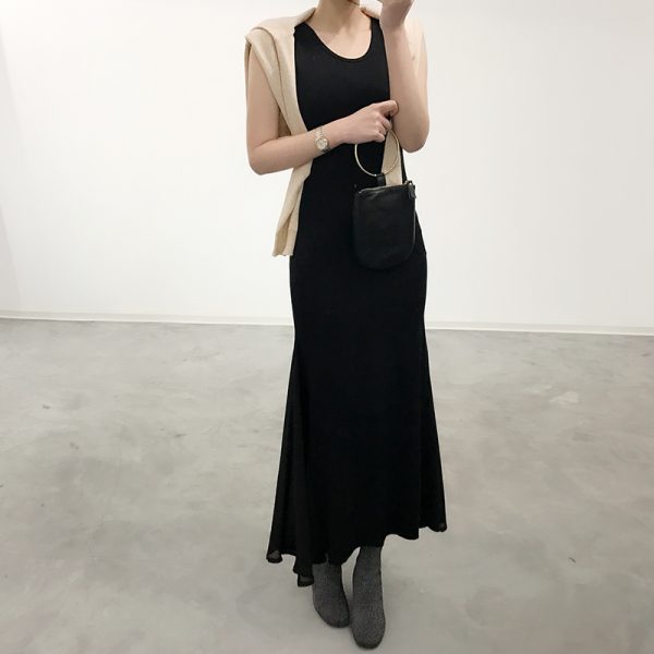 Sleeveless A-line Mermaid Dress with Chiffon Splicing, Slim Fit Summer Dress for Women, Flattering Modal Base Layer