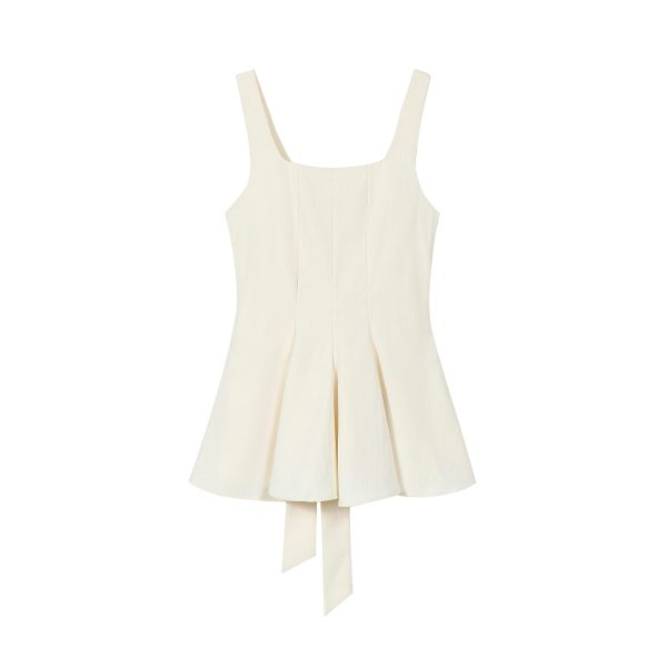 Sleeveless Windbreaker Collar Top with Pleated Hem and Spaghetti Straps - 2025 Summer Style for Socialites and Heiresses