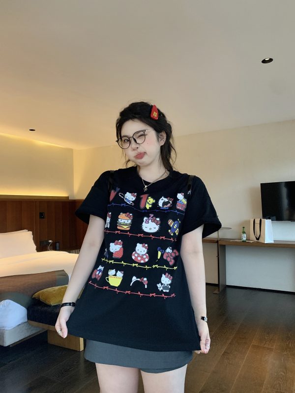 Slightly Chubby Casual Printed Short Sleeve T-Shirt - Mid-Length Plus Size Top for a Trendy Everyday Look