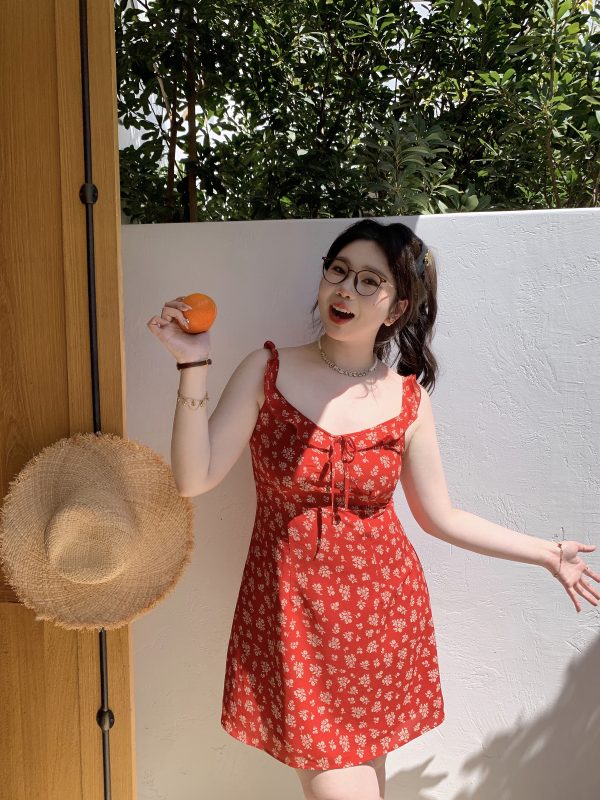 Slightly Chubby Floral Dress with Flying Sleeves - French Style Vacation Waist-Defined Long Dress for Summer Travel